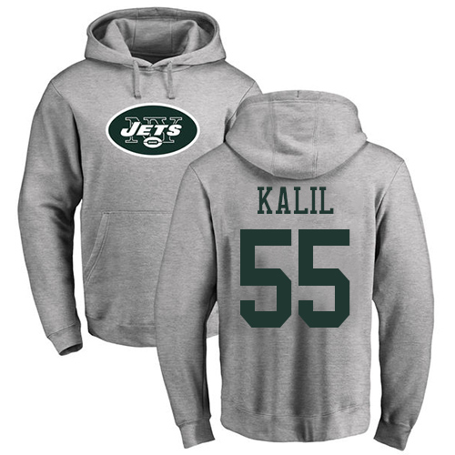 New York Jets Men Ash Ryan Kalil Name and Number Logo NFL Football #55 Pullover Hoodie Sweatshirts